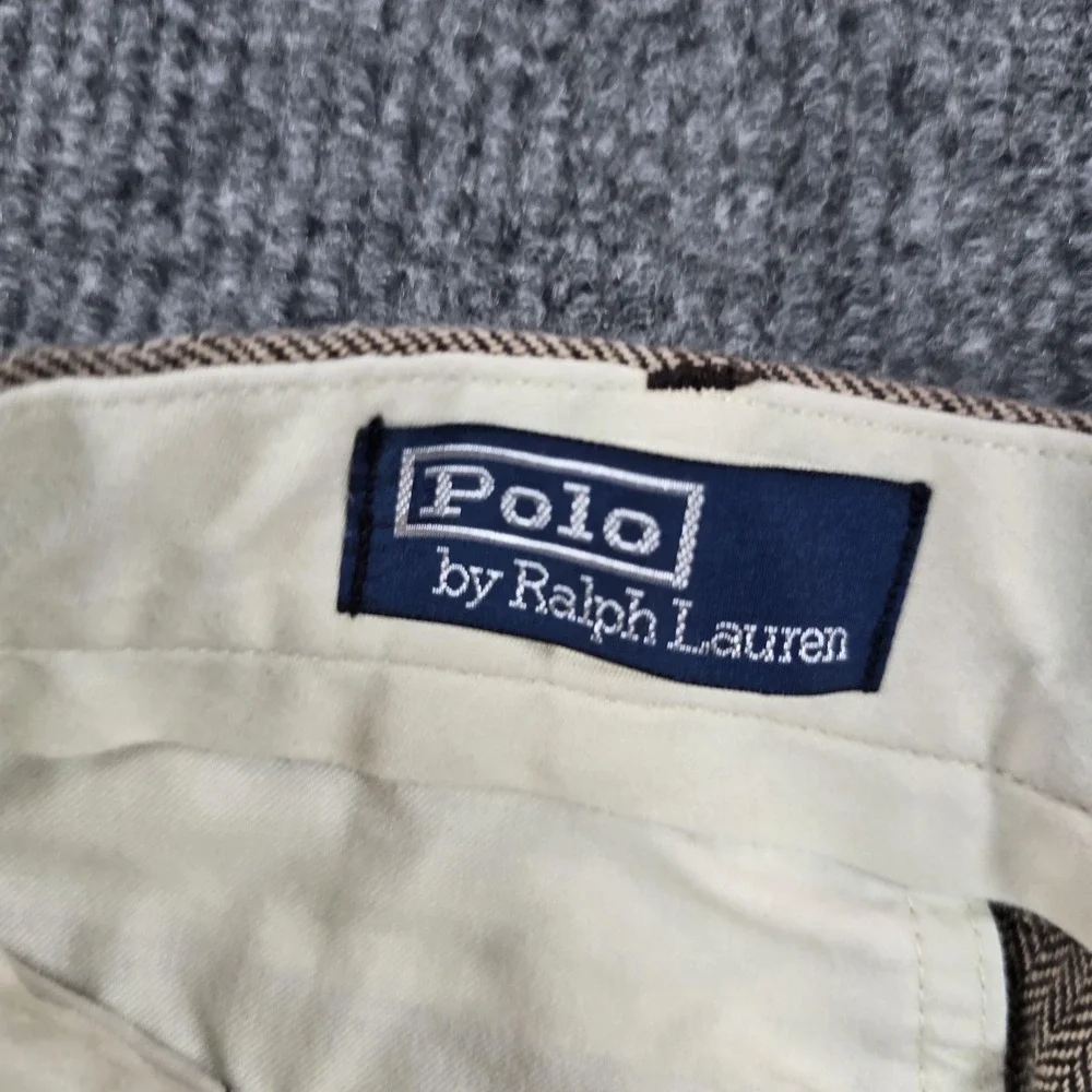 Polo Ralph Lauren Pants Mens 34 Brown Linen Herringbone Tweed Cuffed ALTERED